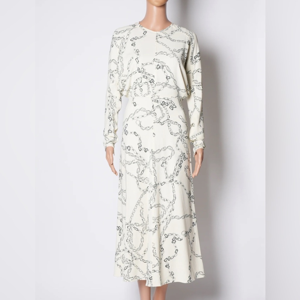 SOLD Victoria Beckham Cream Chain Link Print Dress ASO celebrities. UK 10 US 6